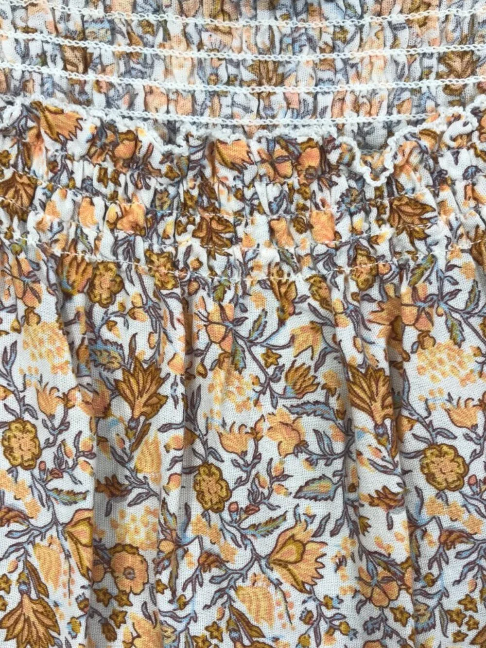 Old Navy Top Womens Large Brown Floral Babydoll Blouse Scoop Smocked Puff Sleeve